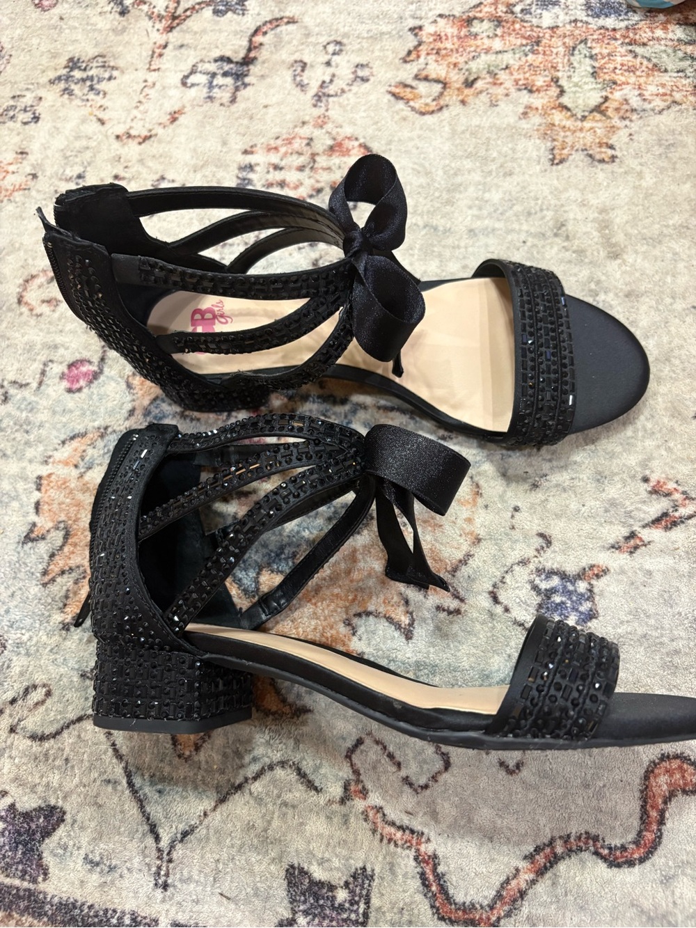 Black Embellished Bow Block Heel Sandals - Women
